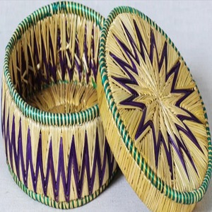 Ecowoodies Eco-Friendly Sabai Grass Handmade Roti/Chapati Serving <b>Box</b>-Traditional Design Multipurpose <b>Container</b> Multi color Lid - Product Image 1