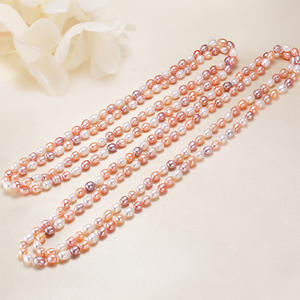 สร้อยคอไข่มุกน้ำจืดรูปทรงข้าวสารแบบสองชั้น พร้อมจี้โซ่ยาวสำหรับเด็กผู้หญิง ขายส่ง - Product Image 1