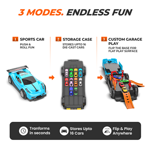 Mirana <b>Car</b>-in-<b>Car</b> <b>Garage</b> <b>Toy</b> for Kids | 4 Diecast Metal <b>Cars</b> | Foldable Storage Playset with Handle | Holds up to 16 Vehicles - Product Image 4