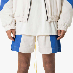 Shorts pour hommes à blocs de couleur avec cordon de serrage à la taille, bleu et blanc, style sportif décontracté, tissu polyester respirant - Product Image 4