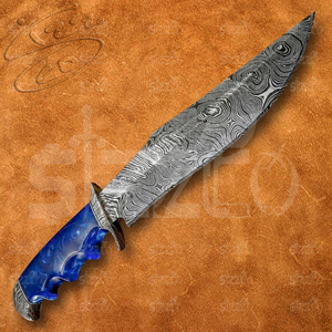 Couteau Bowie à pointe clip en acier Damas de qualité industrielle, marque SIZZCO, fabriqué à la main, garantie 3 ans, manche en résine OEM, meilleur cadeau pour lui - Product Image 3