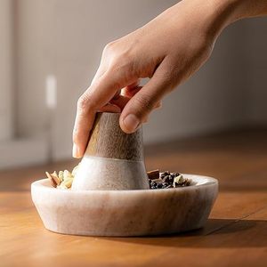 Handcrafted Marble Mortar And Pestle With Smooth Surface For Easy <b>Grinding</b> Of Garlic Herbs And Spices - Product Image 2