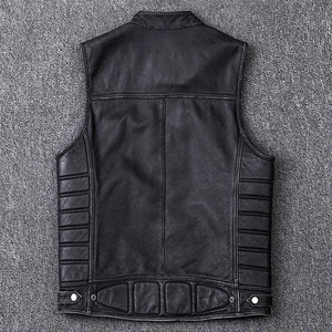 <b>Men's</b> Real <b>Leather</b> Solid Breathable Custom Black Top Selling Genuine Cowhide Biker <b>Waistcoat</b> Tactical Rider Outerwear Apparel - Product Image 6