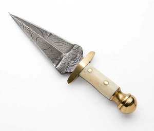 Cuchillo utilitario decorativo de hoja fija de acero de Damasco personalizado con mango de hueso blanco y guardacuchillo de latón, herramienta de colección - Product Image 1