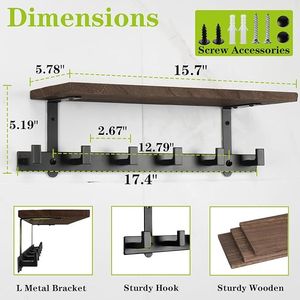 Appendiabiti da Parete Resistente con Mensole in Legno e Ganci per Casa o Ufficio - Product Image 3