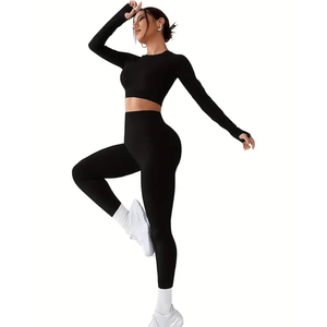 New Arrival Women Half Sleeve Yoga Jumpsuit Shorts for Autumn and Winter High Quality <b>Tight</b>-Fit Gym Wear 2-Piece Sports Set - Product Image 1
