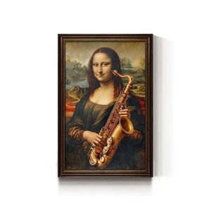 有名な絵画のクリエイティブパロディー面白いキャンバスウォールアートモナリザカップ付きキッチンカフェバー壁装飾 - Product Image 4