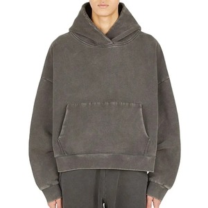 Sweat à capuche zippé en molleton épais de haute qualité, double fermeture éclair, sans cordon de serrage, coupe classique pour homme, hiver, uni, brodé, 100% biologique - Product Image 2