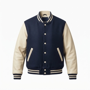 Chaqueta Varsity de Dos Tonos para Hombre, Ropa Exterior de Moda con Parche Bordado Personalizado, Mangas en Contraste y Detalles de Punto Acanalado - Product Image 3
