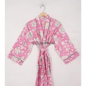 Kimono 100% coton pur, peignoir pour femmes, vêtements de nuit ouverts sur le devant, robe de plage avec ceinture à nouer - Product Image 3