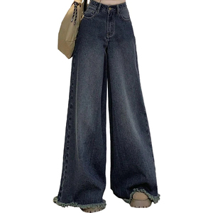 Pantalones Vaqueros Casuales de Moda Urbana para Mujer, Jeans Anchos con Ribete, Pantalones de Mezclilla Transpirables, Servicio OEM - Product Image 1