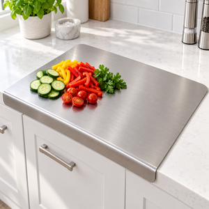 Tabla de cortar de acero inoxidable para catering, cocina y preparación de alimentos con mango, tabla de cortar delgada de metal, exportación desde India - Product Image 4
