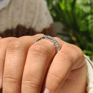 925 Sterling <b>Silver</b> Mixed Cut Moissanite Eternity <b>Ring</b> | Round & <b>Emerald</b> Cut VVS Wedding Band - Product Image 2
