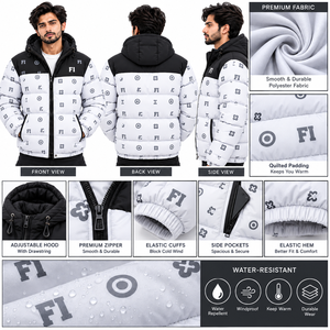 Men's Grapic Puffer Jacket Colorblock <b>Winter</b> <b>Coat</b> <b>Hooded</b> Quilted Outerwear Casual Streetwear OEM Wholesale Clothing Supplier USA - Product Image 5