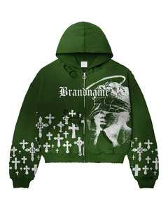 Sudadera con Capucha Personalizada para Hombre, de Algodón Grueso, con Parches, Efecto Desgastado por el Sol, con Cremallera, Estampado Serigrafiado, Lavado Ácido y Efecto Desgastado - Product Image 3