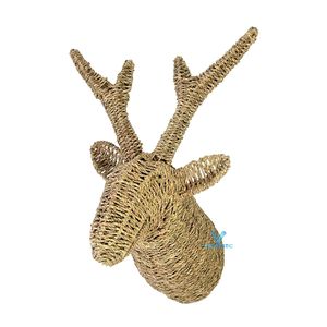 Décoration murale en fibres naturelles en forme de tête de cerf ou de cheval, tressée à la main en jonc de mer, style bohème safari rustique pour la maison - Product Image 6