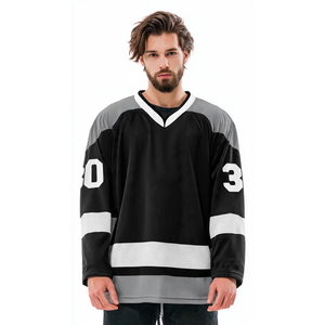 Team Name Number ICE Hockey Printed Jersey Tops V-Neck Long Sleeve 100% Polyester Hockey Jerseys Men - Product Image 3