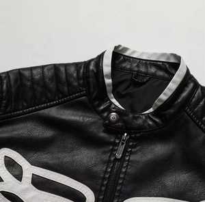 <b>Men's</b> Genuine <b>Leather</b> <b>Jacket</b> Stand Collar Zipper Closure Zippers Decoration Breathable Wool Lining Custom Logo Moto Biker Style - Product Image 4