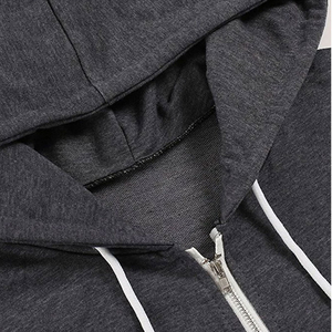 Sweat-shirt court à capuche pour femme, manches régulières, tricoté, couleur unie, fermeture éclair, respirant, décontracté, pour l'automne - Product Image 4
