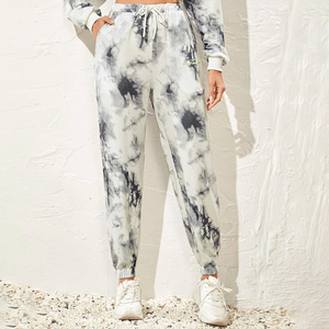 Tie Dye Flat Eco-friendly 100% Cotton Sweatpants Men Elastic Waist Drawstring Casual <b>Joggers</b> <b>White</b> Black Summer Wear Knitted - Product Image 4