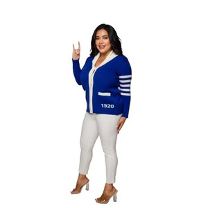 Wholesale Custom Logo Phi Beta Sigma Amicae Zeta Phi Beta Greek Sorority Striped Cotton Knit <b>Cardigan</b> Women's Sweater - Product Image 3
