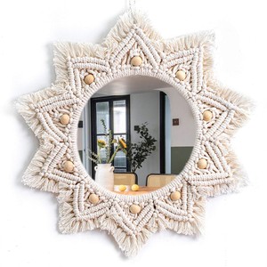 Espejo de Pared Rectangular Bohemio de Madera de Acacia Aqdus Saleem, Diseño Sunburst, Ecológico, Hecho a Mano con Macramé, Venta al Por Mayor - Product Image 1