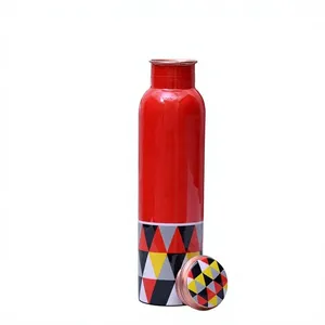 Botella de Cobre con Patrón Triangular Colorido, Botella de Hidratación de Lujo para Bienestar, Vaso Decorativo de Metal para Hogar, Oficina y Viajes - Product Image 1