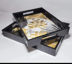 Meilleur prix, haute qualité, écologique, ensemble de plateaux rectangulaires en MDF laqué, tressés à la main, pour servir les aliments - Product Image 6