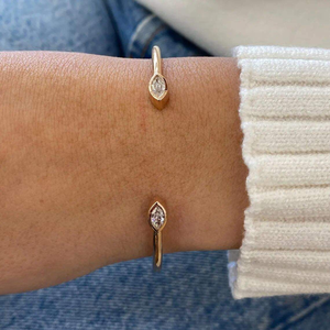 Bracelet jonc minimaliste en moissanite, bracelet ouvert en or rose, bijoux élégants et tendance - Product Image 6