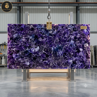 Panneau de pierre précieuse translucide Vardhmaan en agate améthyste violette de luxe rétroéclairé, résistant à l'eau, design moderne pour salon, garantie 1 an
