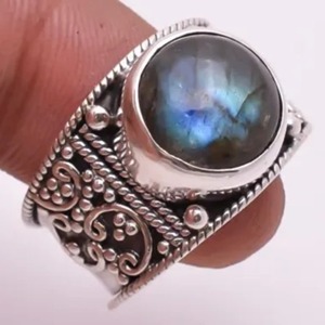 <b>Labradorite</b> <b>Ring</b> 925 Sterling Silver Handmade Boho Statement Promise Jewelry for Women Natural Round Shape Gemstone Jewelry - Product Image 5
