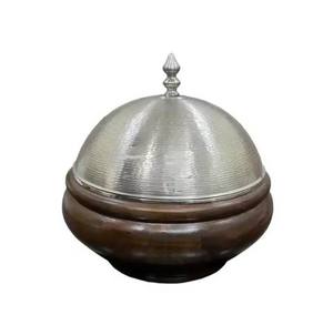 Luxury Hammered Stainless Steel Casserole Dish with Wooden Base Dome Lid <b>Buffet</b> Serving Pot Hotel Catering Tableware - Product Image 1
