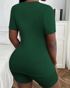 Women 2 Piece Shorts Set Solid Green T-Shirt Biker Shorts Casual Summer Outfit O-Neck Short Sleeve Breathable - Product Image 6