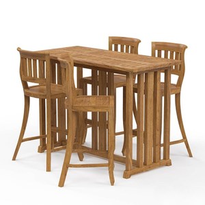 Ensemble de table de bar en teck avec chaises à dossier à lattes rectangulaires, style rustique moderne, meubles de bar d'extérieur pour la maison, durables et résistants à l'eau - Product Image 2