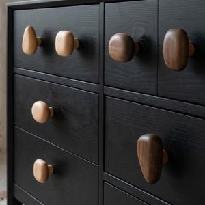 <b>Pebble</b> Shape Wooden Cabinet Knobs Organic Stone Inspired Drawer Pulls Handmade Modern Wood Handles Smooth River Rock Durable - Product Image 3