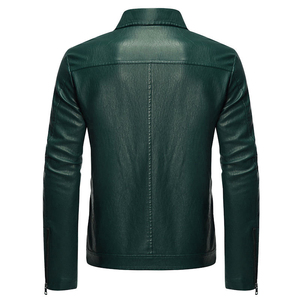 Chaqueta de Moto Reversible para Hombre, de Cuero Sintético Verde Oliva, Cortavientos, con Cuello Alto, Cierre de Cremallera, Corte Ajustado, Manga Regular, para Otoño - Product Image 3