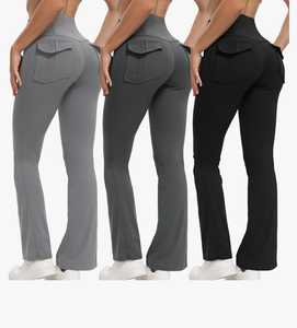 Womens High Waist <b>Flare</b> <b>Leggings</b> with Back Pocket Bootcut Yoga Pants Stretch Slim Fit Workout Gym Casual Trousers custom OEM/ODM - Product Image 1