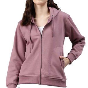 เสื้อฮู้ดผู้หญิงแบบสวมใส่สบายทรงเข้ารูป รุ่นคัสตอม 2026 พร้อมซิปและเชือกผูก ผลิตจากผ้าฝ้ายผสมขนแกะ 80/20  พร้อม GSM แบบกำหนดเองได้ - Product Image 1