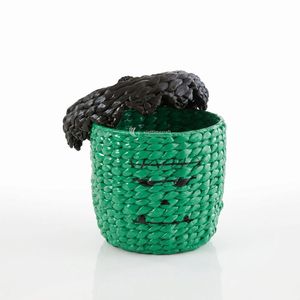 Chunky Straw Frankenstein Green Monster Trick or Treat Bucket, Eco Friendly Handmade Holiday Gift and Storage <b>Basket</b> for Kids Pa - Product Image 1