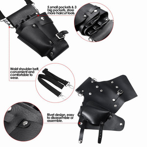 High Quality Barber Salon Use Holsters PU <b>Leather</b> 6.30*9.06 Inch Hair Styling Scissors Holsters Multi Pockets Scissors Bags - Product Image 3