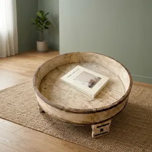 Mesa de Centro Vintage de Madera Chakki con Base Metálica, Mueble Rústico Indio para Sala de Estar, Dormitorio o Casa de Campo - Product Image 4