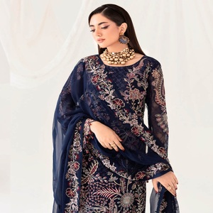 Ramsha Vol R-10 Designers pakistanais trois pièces en mousseline de soie brodée costumes femmes fête porter des robes Panjabi - Product Image 5