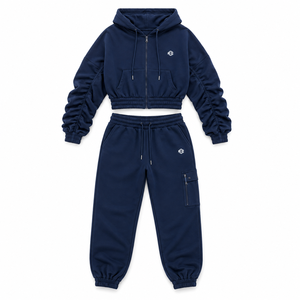 Conjunto Deportivo Personalizado de Sudadera Corta y Pantalones de Felpa de Algodón para Mujer, Top Corto, Ropa Deportiva de Dos Piezas, Traje para Correr - Product Image 4