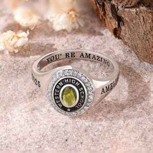Anillo de Graduación Universitario Personalizado BOJ School Ring 067, Anillo de Colegio Secundario para Ella, con Piedra de Nacimiento, Plata 925, ¡Oferta! - Product Image 1