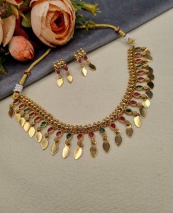 Gold Plated Floral Leaf Charm <b>Necklace</b> <b>Earrings</b> <b>Set</b> South Indian <b>Bridal</b> Temple Jewelry <b>Set</b> Manufacturer Artificial Jewellery <b>Set</b> - Product Image 4