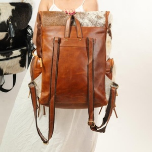 LW Sac à dos en cuir de vache véritable pour femmes, isolé style bohème rock portable, résistant à l'eau, sac à bandoulière national pour ordinateur portable - Product Image 3