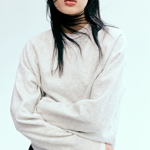 Sweat-shirt personnalisé pour femme, hiver, molleton épais 400 GSM, col rond, gris chiné, pull, vente en gros OEM - Product Image 3