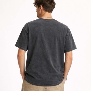 Custom Logo Men's Vintage Wash Black Streetwear T-<b>Shirt</b> Heavyweight Cotton Boxy Tee with Star Applique Wholesale - Product Image 4