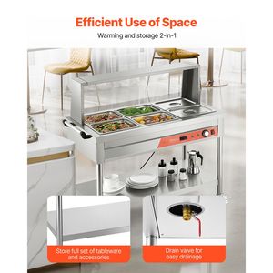 Calentador de Alimentos Eléctrico Comercial Profesional de 6 Compartimentos, 1500W, con Control Manual de Temperatura para Buffet y Catering - Product Image 6