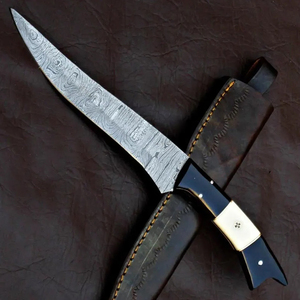 Cuchillo de filetear hecho a mano de acero de Damasco, cuchillo de pesca, el mejor regalo para amantes de la pesca, cuchillo personalizado con mango de hueso. - Product Image 5